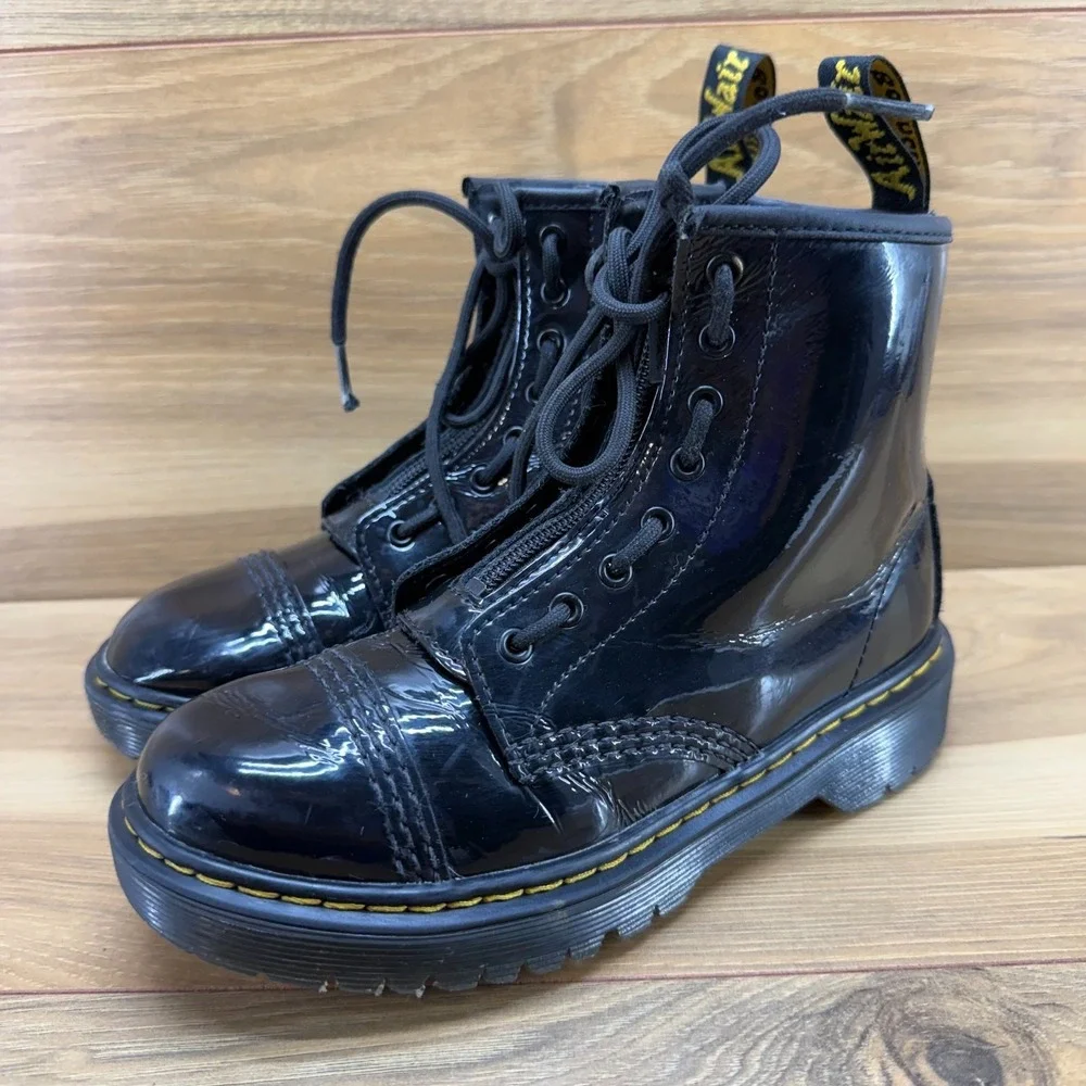 Dr Martens Sinclair Bex J Combat Boots Kids 2 EU 33 Black Patent Leather Punk